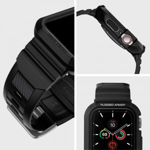 Husa pentru Apple Watch 4 / 5 / 6 / 7 / 8 / SE (44mm / 45mm) + Curea - Spigen Rugged Armor Pro - Black - Img 4