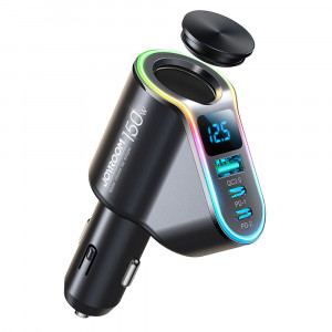 Incarcator Auto USB, 2x Type-C, Bricheta, Lumini LED, 150W - JoyRoom (JR-CL21) - Black - Img 1
