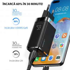 Incarcator priza 2x Type-C, USB 65W - USAMS T33 (US-CC110) - Black - Img 2