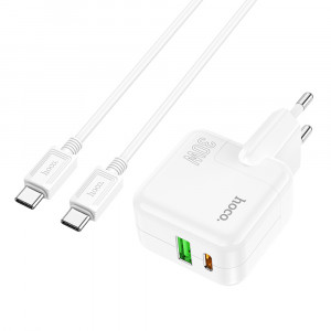 Incarcator Priza USB, Type-C 30W + Cablu Type-C - Hoco Lucky (C111A) - White - Img 2