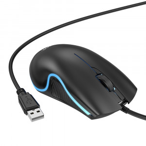 Mouse cu Fir USB, Lumini RGB, 1.4m, 1000 DPI - Hoco (GM19) - Black - Img 4