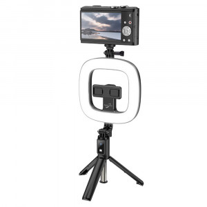Selfie Stick cu Inel Luminos - Hoco Showfull (LV03 Plus) - Black - Img 2