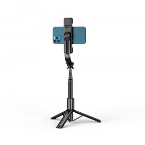 Selfie Stick Stabil Wireless cu Lumina LED Detasabila, 108cm - Techsuit Tripod Mount LED (L12D) - Black - Img 2