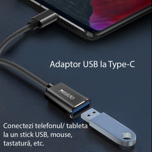 Cablu Adaptor Type-C la USB 2.0, OTG - Yesido (GS01) - Black - Img 2