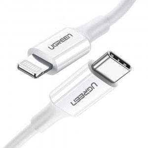 Cablu de Date Type-C la Lightning, 3A, 2m - Ugreen Rubber Shell (60749) - White - Img 2