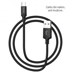 Cablu de Date USB-A la Micro-USB 2.4A, 1m - Hoco Double (X14) - Black - Img 3