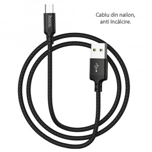 Cablu de Date USB-A la Micro-USB 2.4A, 2m - Hoco Times Speed (X14) - Black - Img 3