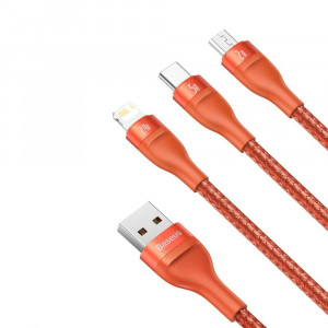 Cablu de Date USB la Lightning, Micro-USB, Type-C 66W, 1.2m - Baseus Flash Series (CA1T3-07) - Orange - Img 2