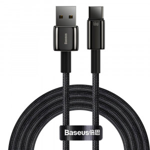 Cablu de Date USB la Type-C 66W, 2m - Baseus Tugsten Gold (CATWJ-C01) - Black - Img 1