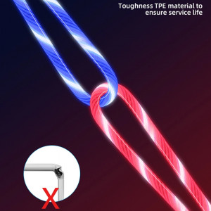 Cablu de Incarcare Magnetic USB la Type-C, Micro-USB, Lightning 1m - Techsuit LED Flowing - Red - Img 3