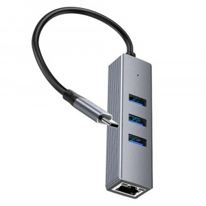 Hoco - Docking Station Easy Link (HB34) - Type-C to USB3.0, Ethernet, 1000Mbps - Metal Gray - Img 4
