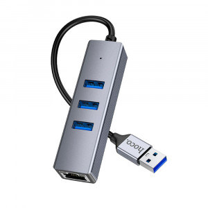 Hoco - Docking Station Easy Link (HB34) - USB to USB3.0, Ethernet, 1000Mbps - Metal Gray - Img 2