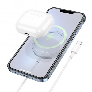 Hoco - Wireless Charger Original Series (CW47) - Fast Charging, for iPhone, AirPods, 15W - Silver - Img 1