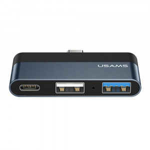 Hub Type-C la 2xUSB, Type-C 60W - USAMS mini (US-SJ490) - Dark Gray - Img 1