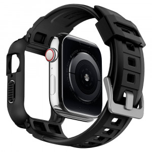 Husa pentru Apple Watch 4 / 5 / 6 / 7 / 8 / SE (40mm / 41mm) + Curea - Spigen Rugged Armor Pro - Black - Img 2