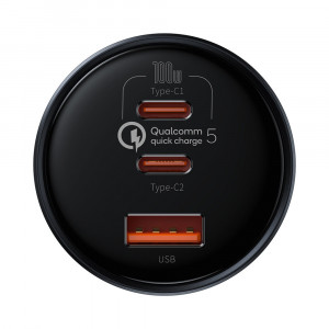 Incarcator Auto 2xType-C, USB + Cablu Type-C - Baseus (TZCCZM-0G) - Black - Img 3