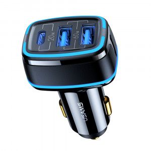 Incarcator Auto Type-C, 2xUSB, 80W, 3A - USAMS C24 Triple Port (US-CC126) - Black - Img 3