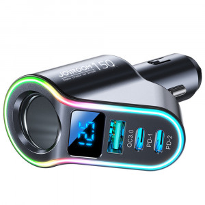 Incarcator Auto USB, 2x Type-C, Bricheta, Lumini LED, 150W - JoyRoom (JR-CL21) - Black - Img 4