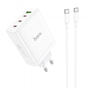 Incarcator pentru Priza USB, 3x Type-C, Fast Charging, 100W + Cablu Type-C - Hoco Leader (N31) - White - Img 3