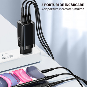 Incarcator priza 2x Type-C, USB 65W - USAMS T33 (US-CC110) - Black - Img 3