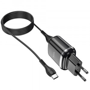 Incarcator Priza 2xUSB-A, 12W, 2.4A + Cablu Type-C 1m - Hoco Aspiring (N4) - Black - Img 3