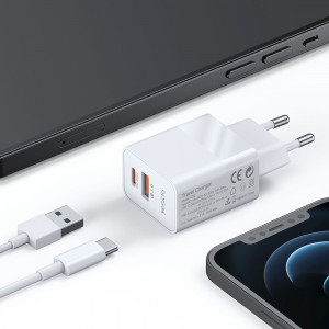 Incarcator Priza USB, Type-C, PD20W, QC3.0, 3A - Yesido (YC32) - White - Img 2
