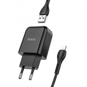 Incarcator USB-A, 10W, 2.1A + Cablu Lightning - Hoco Vigour (N2) - Black - Img 3