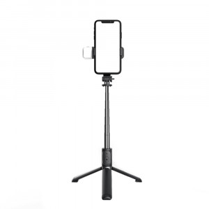 Selfie Stick Stabil cu Trepied si LED, 105cm - Techsuit (Q02S) - Black - Img 4