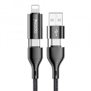 Cablu de Date 4in1 2x Type-C la Lightning, USB 3A, 1.2m - Yesido (CA-59) - Black - Img 1