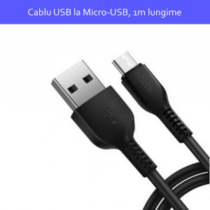 Cablu de Date USB-A la Micro-USB 10W, 2.4A, 1m - Hoco Flash (X20) - Black - Img 2