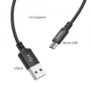 Cablu de Date USB-A la Micro-USB 2.4A, 1m - Hoco Double (X14) - Black - Img 4