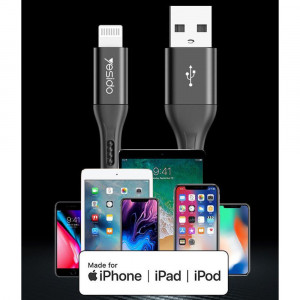 Cablu de Date USB la Lightning 3A, 1.2m - Yesido (CM10) - Black - Img 2