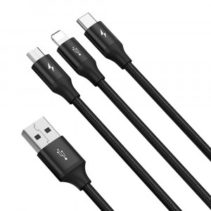 Cablu de Date USB la Type-C, Lightning, Micro-USB 3.5A, 1.2m - Baseus Rapid Series (CAJS000001) - Black - Img 2