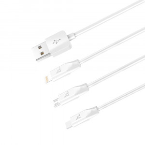 Cablu de Incarcare 3in1 USB-A la Lightning, Type-C, Micro-USB 2.4A, 1m - Hoco (X1) - White - Img 4