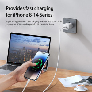 Duzzona - Wall Charger (T6) - Type-C Fast Charging for iPhone, Samsung / iPad, 25W - White - Img 3