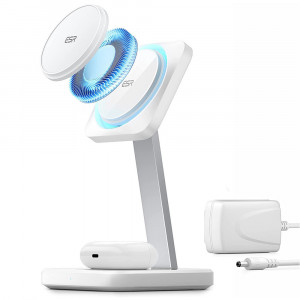 ESR - Wireless Charging Station 2in1 HaloLock - with CryoBoost, for iPhone and AirPods - Arctic White - Img 1