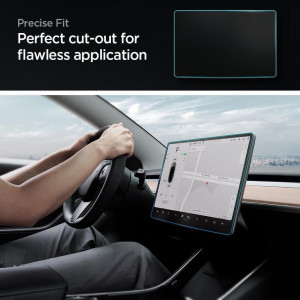 Folie pentru Display Auto Tesla Model Y / 3 - Spigen Glas.tR EZ-FIT- Clear - Img 3