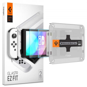 Folie pentru Nintendo Switch OLED (set 2) - Spigen Glas.tR EZ FIT - Clear - Img 1
