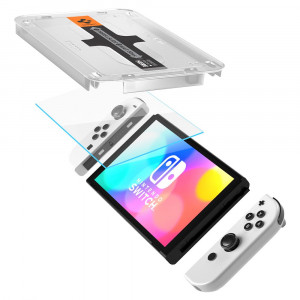 Folie pentru Nintendo Switch OLED (set 2) - Spigen Glas.tR EZ FIT - Clear - Img 2