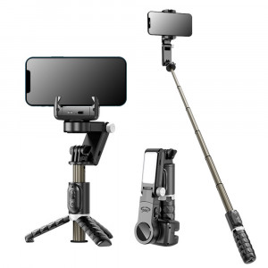 Gimbal Selfie Stick Stable cu Lumina LED si Telecomanda, 70cm - Techsuit (Q18) - Black - Img 1