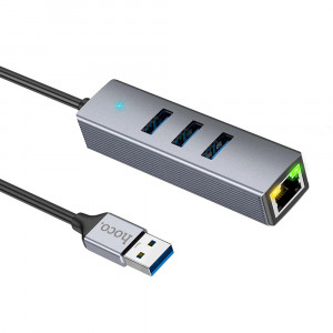 Hoco - Docking Station Easy Link (HB34) - USB to USB3.0, Ethernet, 1000Mbps - Metal Gray - Img 1