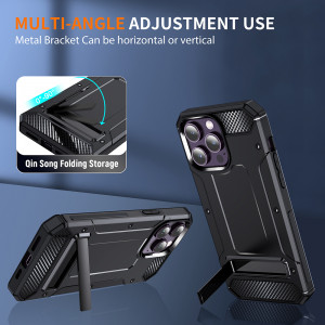 Husa telefon iPhone 15 Pro - Techsuit Hybrid Armor Kickstand - Black - Img 3