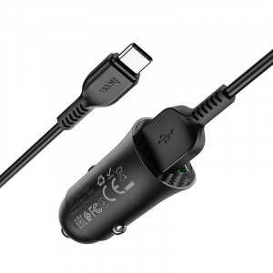 Incarcator Auto 2x USB QC3.0, 18W + Cablu Type C 1m - Hoco (Z39 Farsighted) - Black - Img 3