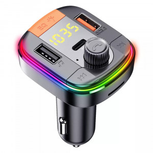 Incarcator Auto cu Modulator FM, Display LED, 2xUSB, Type-C, 18W - Yesido (Y45) - Black - Img 1