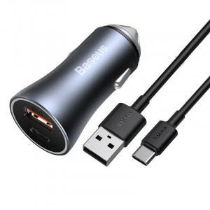 Incarcator Auto USB, Type-C, 40W + Cablu Type-C - Baseus (TZCCJD-0G) - Dark Gray - Img 1