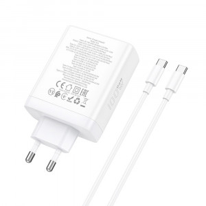 Incarcator pentru Priza USB, 3x Type-C, Fast Charging, 100W + Cablu Type-C - Hoco Leader (N31) - White - Img 4