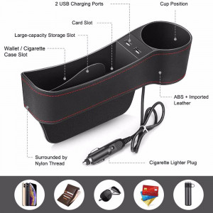 Organizator Auto cu Porturi 2 x USB - Techsuit (SGSB-01) - Black - Img 3