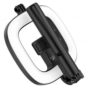 Selfie Stick cu Inel Luminos - Hoco Showfull (LV03 Plus) - Black - Img 3