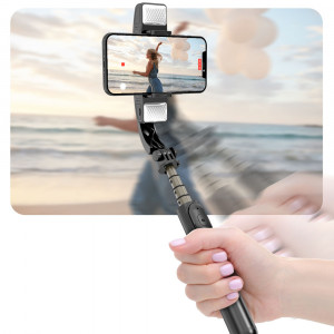 Selfie Stick Stabil Bluetooth cu Trepied si Lumini, 75cm - Techsuit (Q08D) - Black - Img 3