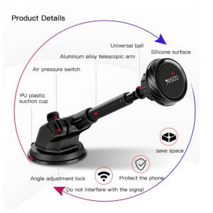 Suport Auto Magnetic Bord / Parbriz - Yesido Extendable Arm (C67) - Black - Img 4